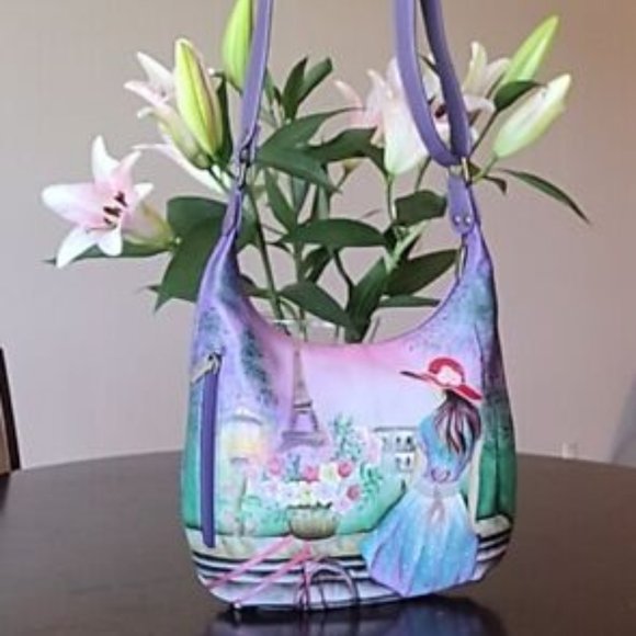 Anuschka Paris Sunrise Hand Painted Medium Leather Hobo Shoulder - Picture 1 of 5